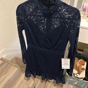 Very comfortable Navy Blue floral lace Junior dress.  New with tags!!